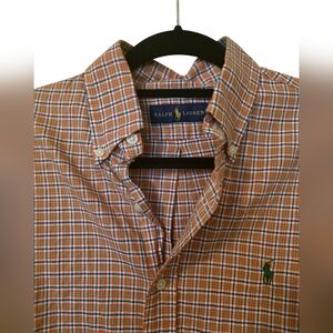 POLO RALPH LAUREN Men's Classic Fit Cotton Orange Plaid Shirt - Size Small